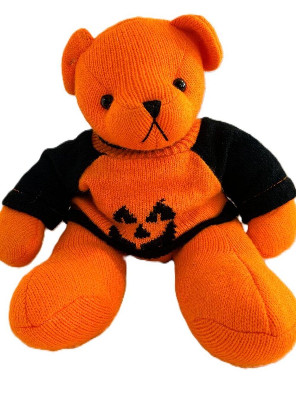 Halloween Bear Plush Fiesta Cuddle Knitted Orange Black Pumpkin Sweater 14"